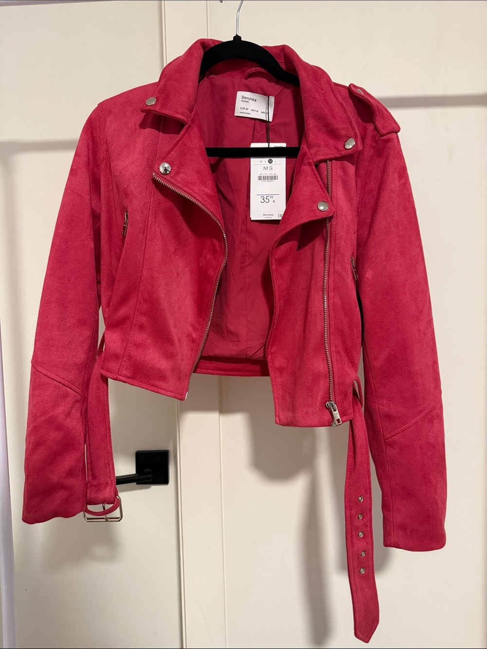 Bershka Bright Pink Suede Moto Jacket